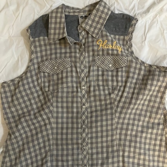 Harley Davidson Sleeveless Button Up Shirt - Picture 1 of 5